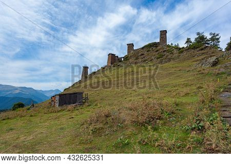 The Upper Omalo Village And The Fortress Keselo. Travel To The Georgia