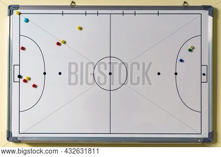 Football Coach's Board With The Placement Of Chips For The Match. Sports Equipment.