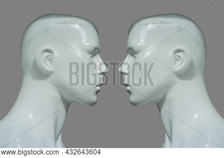 White Mannequins Bust Profile. Isolated Over Grey Background