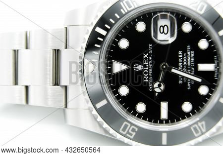 Bangkok, Thailand - July 14, 2019: Rolex Submariner Watch Is Equipped With A Ceramic Bezel With Func
