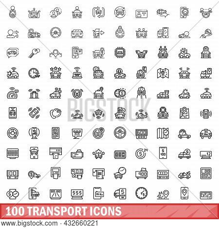 100 Transport Icons Set. Outline Illustration Of 100 Transport Icons Vector Set Isolated On White Ba