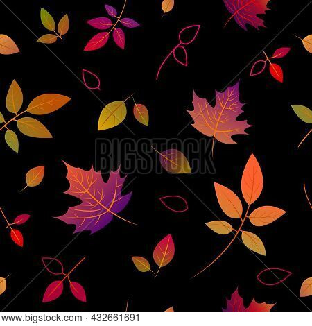 Leaves On A Black Background Line Stylish Floral