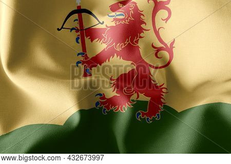 3d Illustration Flag Of Kronoberg Is A Region Of Sweden. Waving On The Wind Flag Textile Background