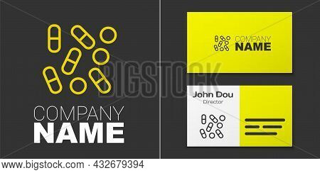 Logotype Line Medical Pill Bottle Biohacking Icon Isolated On Grey Background. Pharmacy Biohacking. 
