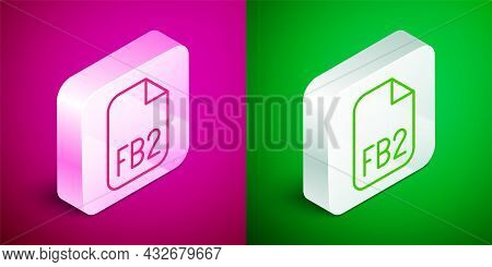 Isometric Line Fb2 File Icon Isolated On Pink And Green Background. Silver Square Button. Vector
