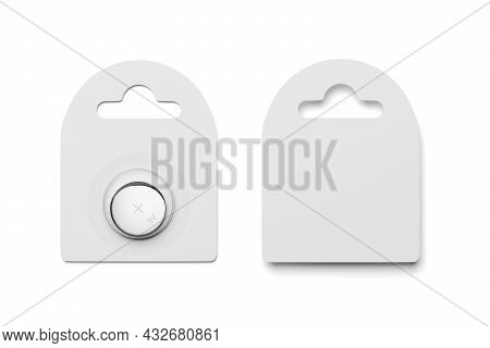 Blank Button Lithium Cell Cr2032 Battery Pack Mock-up, Front And Back, Isolated On White . 3d Render