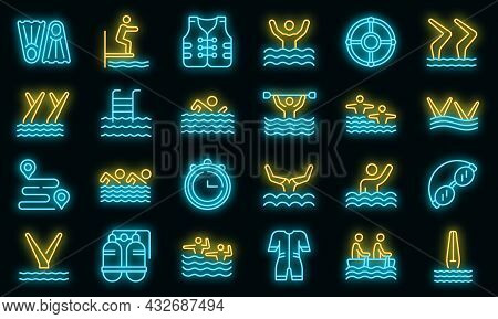 Synchronized Swimming Icon. Outline Synchronized Swimming Vector Icon Neon Color On Black