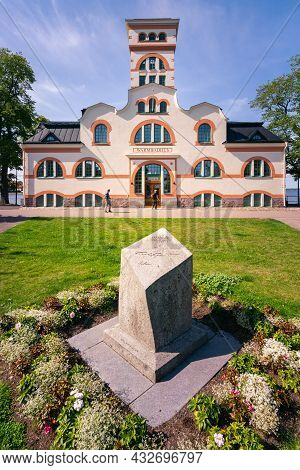 Vastervik, Sweden - 08.22.2021: Vertical Shot Of Warmbadhus Building.
