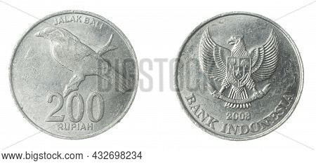 Indonesia Two Hundred Rupiah Coin On A White Isolated Background