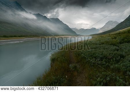 Heavy Clouds Rolling Above Remote Arctic Valley. Rapadalen, Sarek National Park, Swedish Lapland
