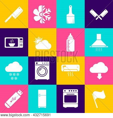 Set Flag, Cloud Download, Kitchen Extractor Fan, Paint Brush, Sun And Cloud Weather And Microwave Ov