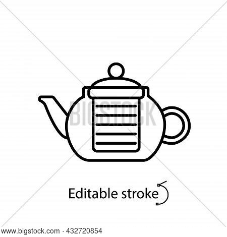 Coffee And Tea Glass Kettler Outline Icon. Teapot, Brewer. Coffee Shop Professional Tool. Customizab