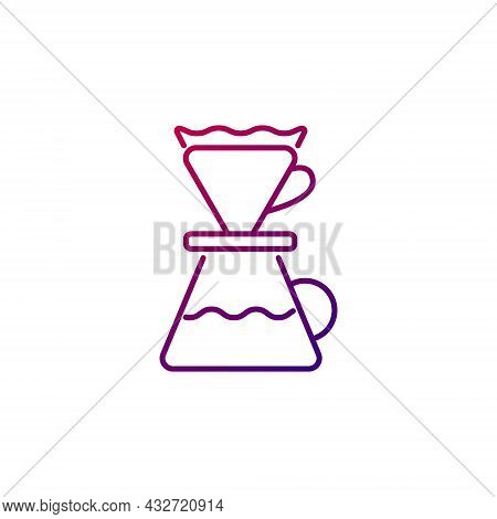 Drip Coffee Mug Outline Icon. Coffee Filter With Cup. Pour Over Coffee Maker. Purple Gradient Symbol