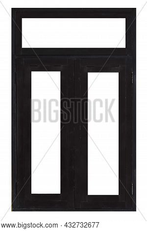 Vintage Black Painted Wooden Window Frame Isolsted On A White Background