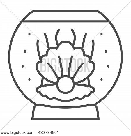 Shell With Pearl In Aquarium Thin Line Icon, Interior Design Concept, Fish Tank Decoration Vector Si