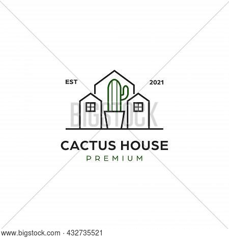 Cactus House Logo, Cactus Planting Flowerist Business Minimalist Line Icon Logo