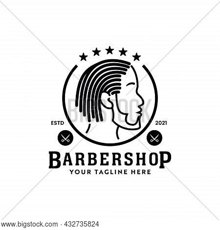 Dreadlocks Locs African American Hipster Barbershop Logo With Male Silhouette Icon
