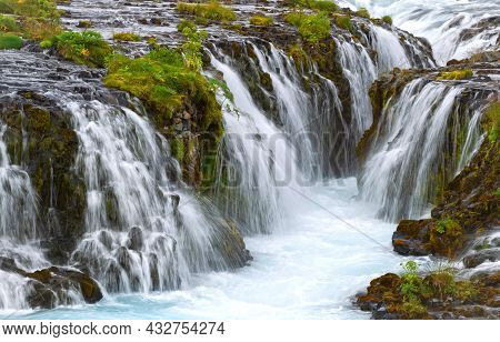 Bruarfoss Waterfall, Iceland, Bright Blue Icecold Water