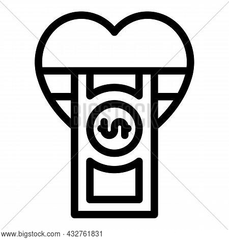Money Love Icon Outline Vector. Finance Charity. Social Gift