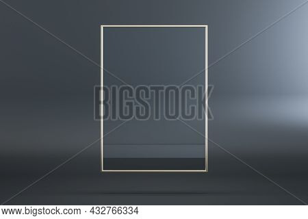 Blank Rectangular Glass Frame Banner On Gray Background. Mock Up, 3d Rendering