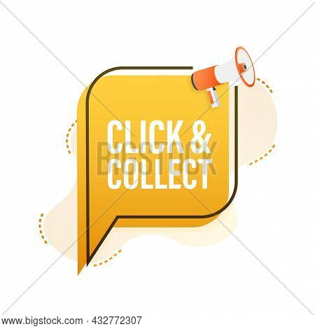 Megaphone Click And Collect Banner. Flat Style. Website Vector Icon. Vector Stock Illustration.
