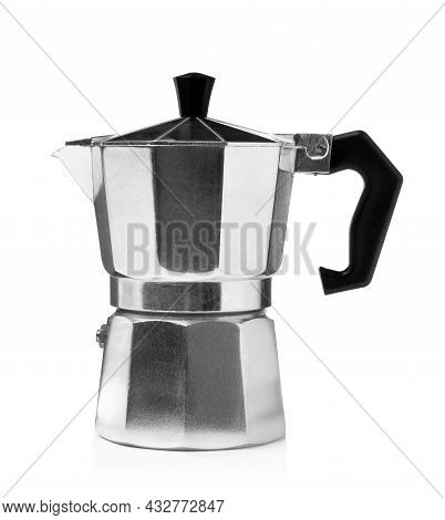 Modern Geyser Coffee Maker Isolated On White. Camping Equipment