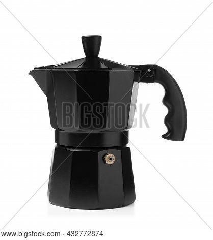 Modern Geyser Coffee Maker Isolated On White. Camping Equipment