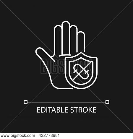 Microbes Protection White Linear Icon For Dark Theme. Protect Hands Against Pathogens. Thin Line Cus
