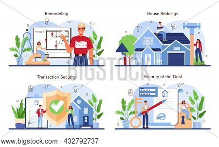 Real Estate Industry Set. House Remodeling Or Redesign After The Purchase.
