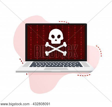 Cyber Attack. Data Phishing With Fishing Hook, Laptop, Internet Security. Vector Stock Illustration.