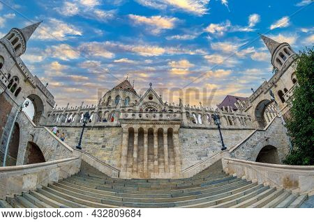 Budapest, Hungary - August 23, 2021: View Of The The Famous Fisherman's Bastion. It Was Designed And