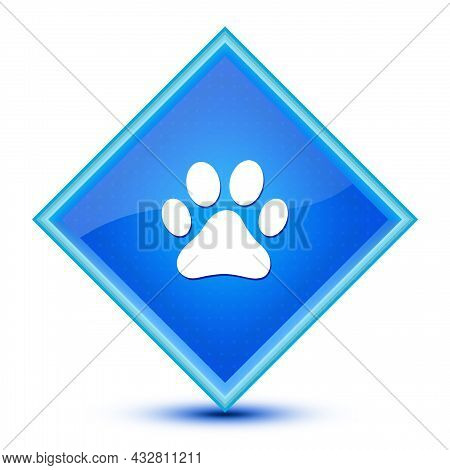 Dog Or Cat Paw Print Icon Isolated On Special Blue Diamond Button Abstract Illustration