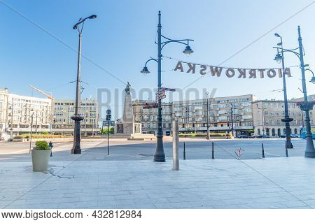 Lodz, Poland - June 7, 2021: Freedom Square With The Monument To Tadeusz Kosciuszko.