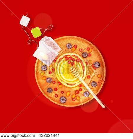 Immune Boosting Natural Drink. A Set For Making Homemade Anti-cold Tea With Two Tea Bags, Berries, C