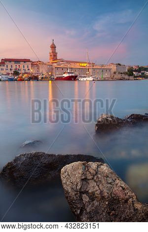 Town Of Krk, Croatia. Cityscape Image Of Krk, Croatia Located On Krk Island With The Krk Cathedral A