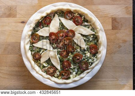 Homemade Vegetable Swiis Chard And Tomato Pie Process From Pie Dough To Filling