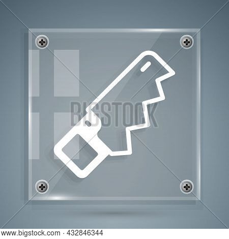 White Hand Saw Icon Isolated On Grey Background. Square Glass Panels. Vector