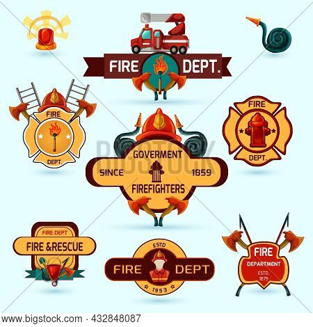 Firefighter Volunteers And Professional Department Emblems Set Isolated Vector Illustration