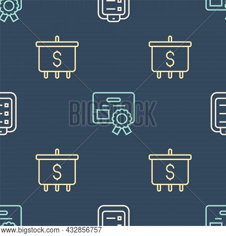 Set Line To Do List Or Planning, Target With Dollar And Certificate Template On Seamless Pattern. Ve
