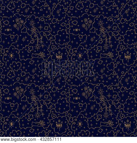 Modern Background With The Stars Of The New Year. With Golden Elements Of Christmas And Mysticism. L