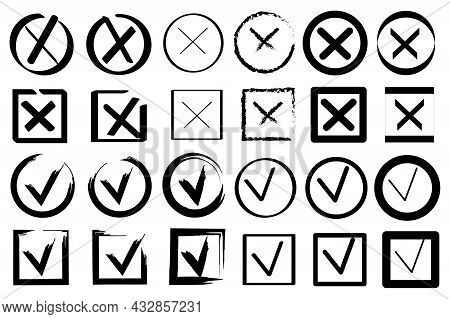 Mark Symbol. Cross Icon. Sketch Illustration With Cross Check Mark Choice. Vector Illustration. Stoc