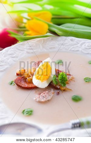 Polish Easter Soup With Egg And Sausage