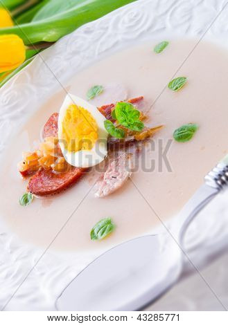Polish Easter Soup With Egg And Sausage
