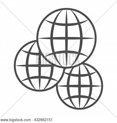 Three Globes, Multicultural, Worldwide Thin Line Icon, International Concept, Exchange Vector Sign O