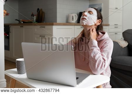 Young Woman With Beauty Mask At Home. Snackable Wellness Concept. Self Care For Home Office . Quick 