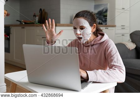 Young Woman With Beauty Mask At Home. Snackable Wellness Concept. Self Care For Home Office . Quick 