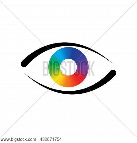 Colorful Eyeball On Black Eyelid Icon. Abstract Background. Design Art Concept. Vector Illustration.