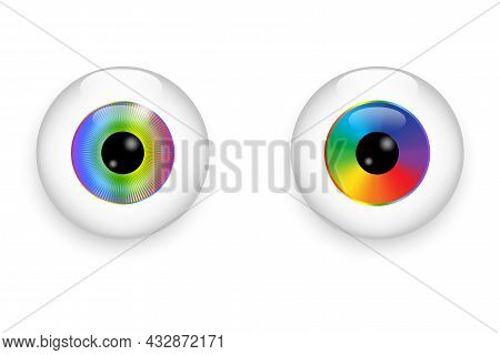 Rainbow Eyeball Icon. Realistic Abstract Graphic. Beautiful Design Art Concept. Vector Illustration.