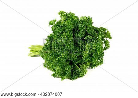 Bunch Of Curly Chervil On A White Background. Curly Leaf Parsley