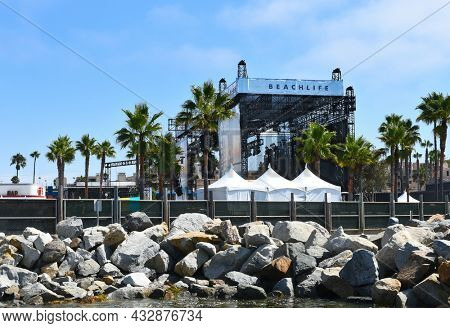 REDONDO BEACH, CALIFORNIA - 10 SEP 2021: Stage at The BeachLife Festival is the largest beach party and live music festival in Southern California.